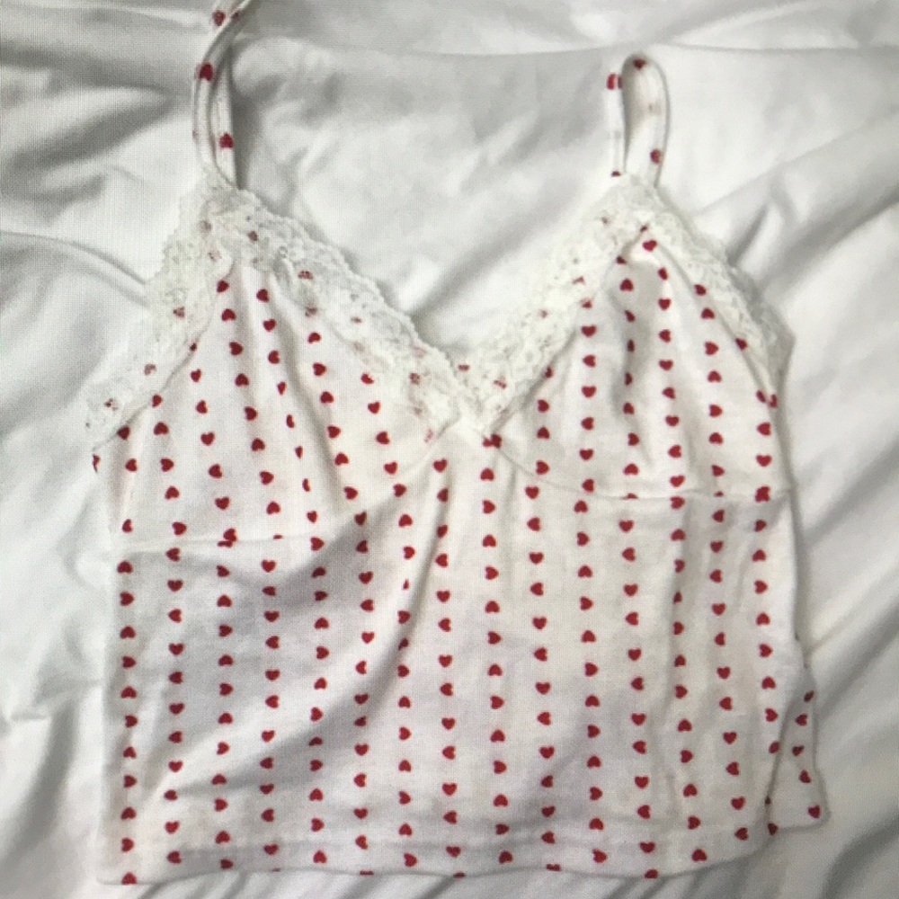 White and Red Heart Patterned Women's Top